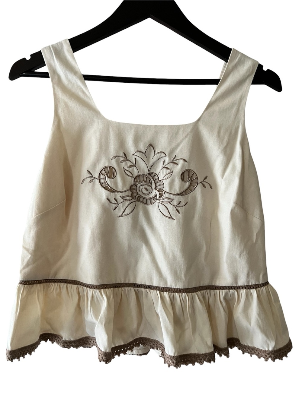 Adrianna Papell Light Sand Floral Embroidered Peplum Tank Top